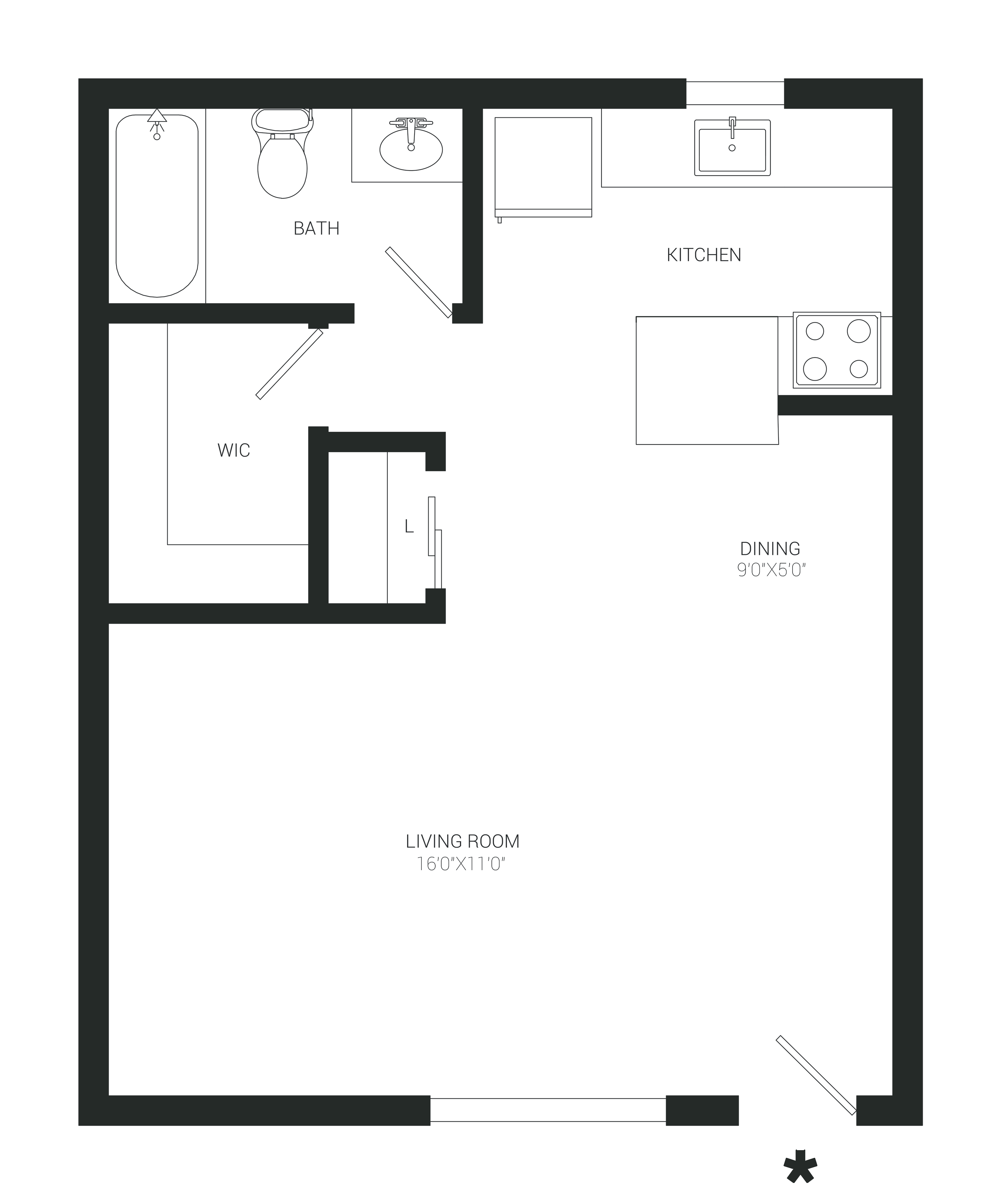 Floor-plan diagram at Parq on 50th Apartments.