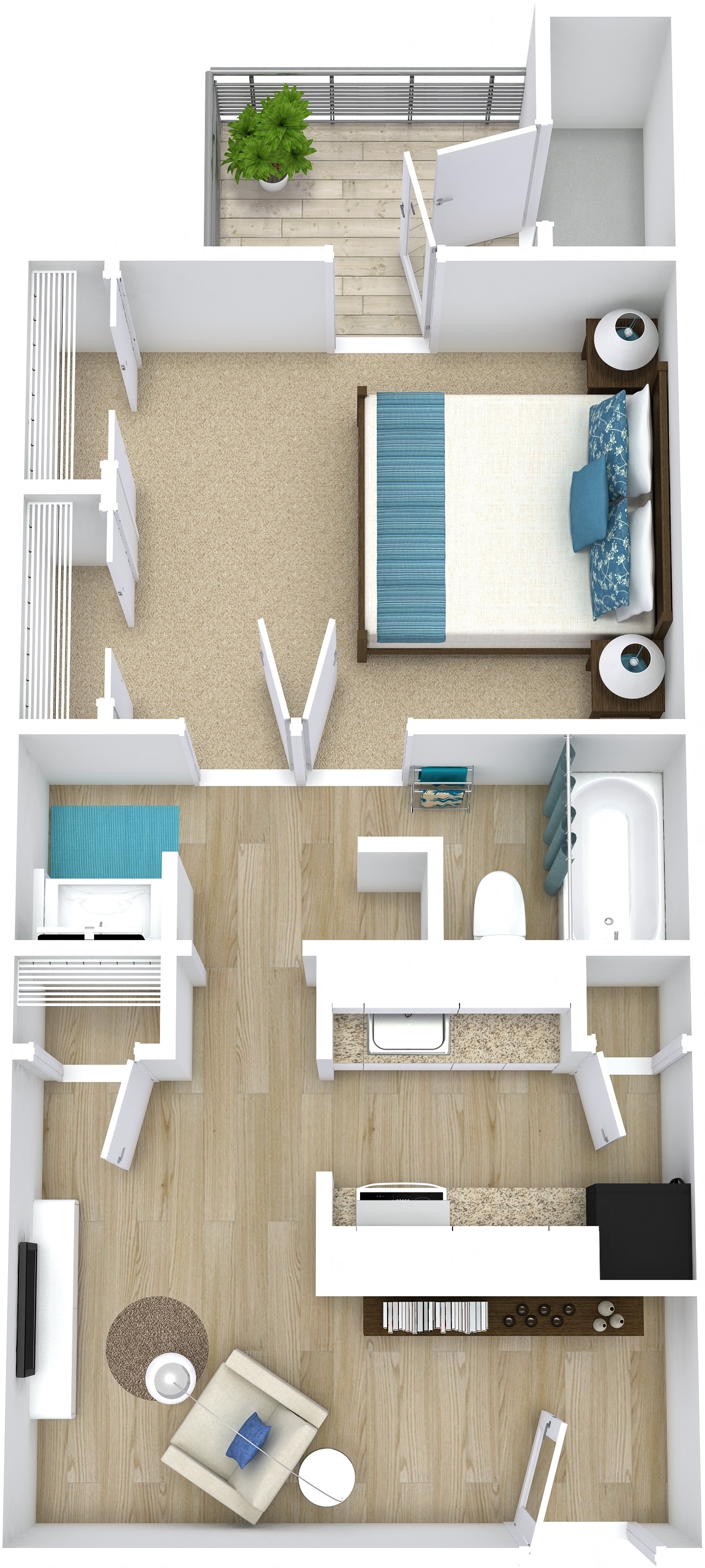 3D apartment layout preview at Cielo Apartments.