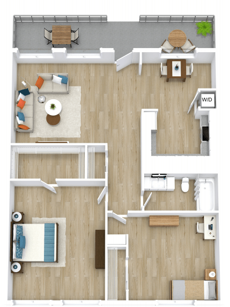 3D apartment layout preview at Parq at East Arcadia.