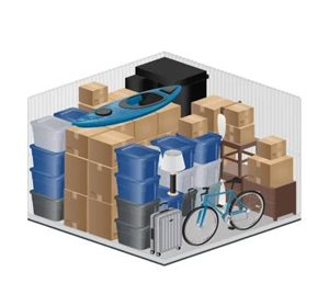 A blue bicycle is leaning against a stack of boxes.