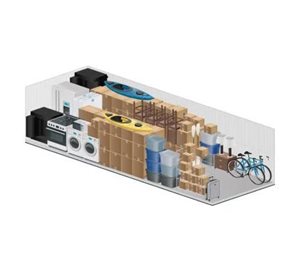 A 3D diagram of a house with a kitchen, living room, and bathroom.