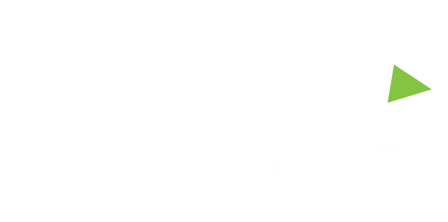a white logo on a green background