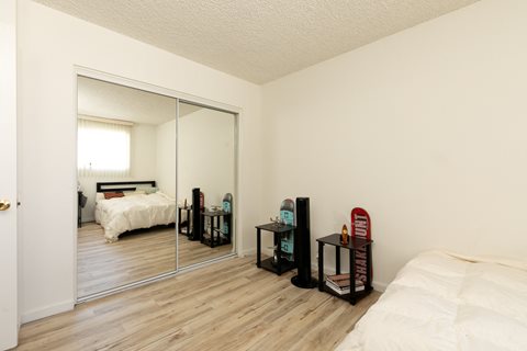 Bedroom with Hardwood Floors and Mirrored Wardrobe Closet
