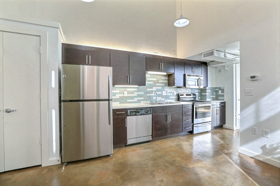 Unit 1 Kitchen  at 3333 Elm Street Lofts in Deep Ellum, Dallas, Texas, TX