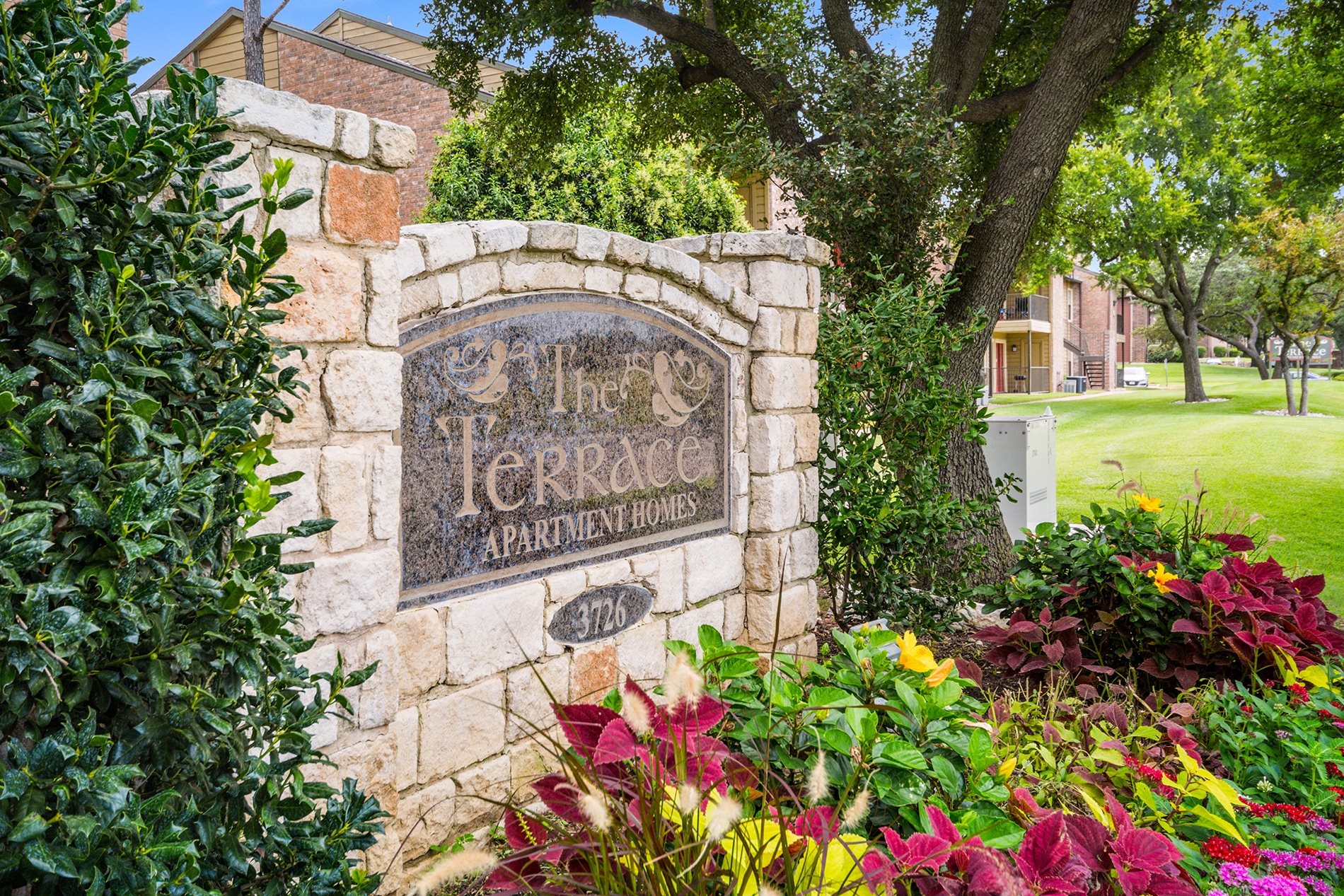 The Terrace Stone Signage  | Bookstone and Terrace Apartments | Irving, Texas