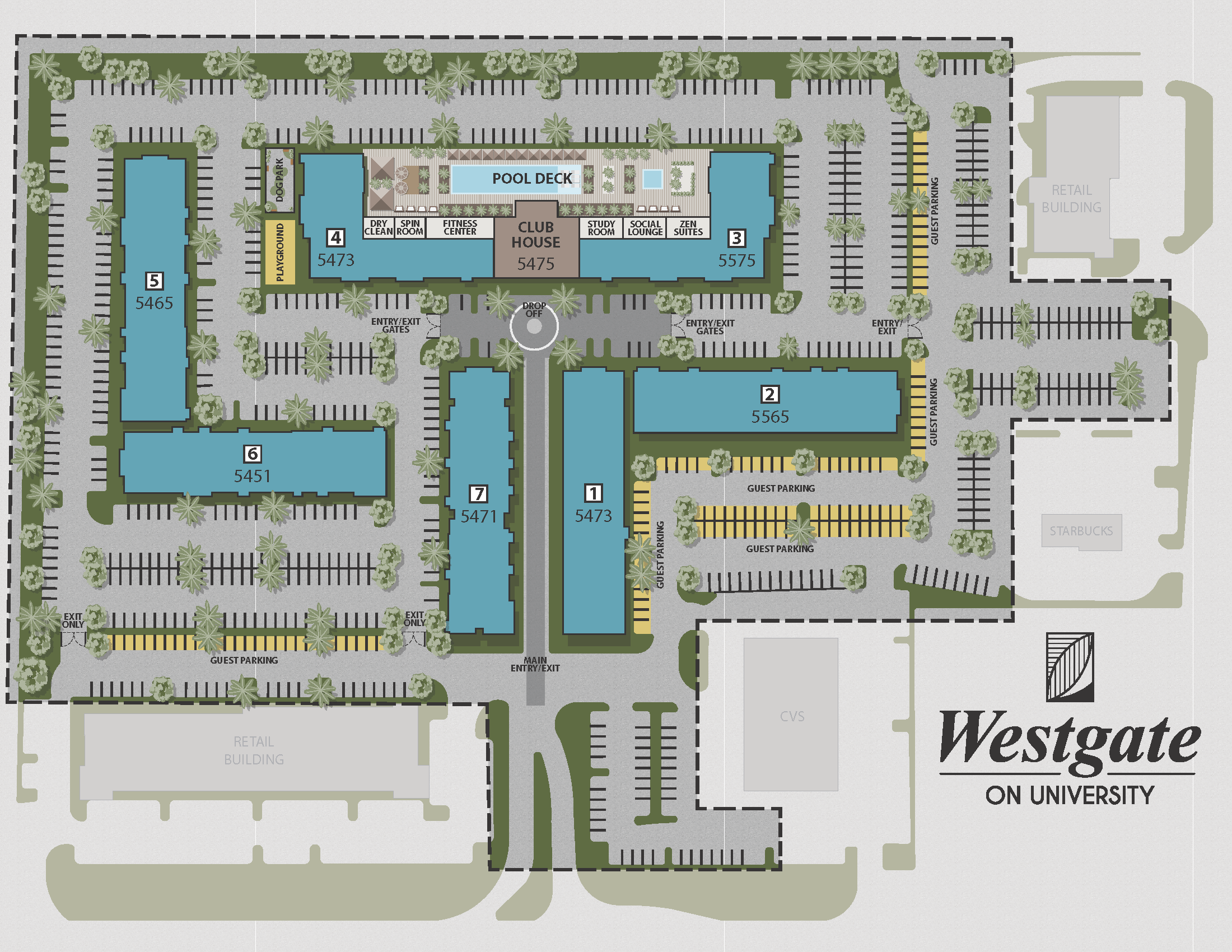 Property Map Westgate with Guest Parking Highlighted in Yellow