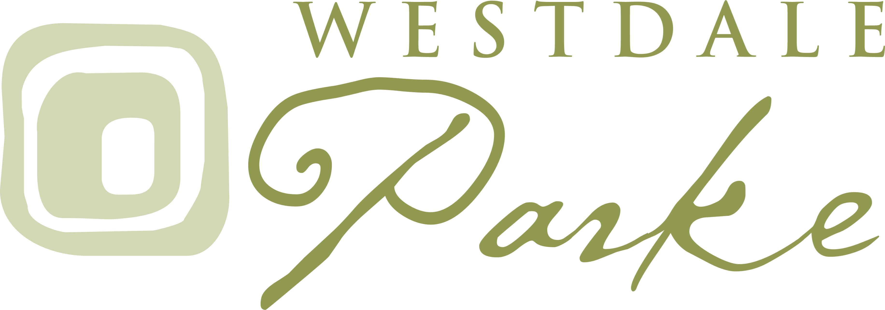 A logo with the text "Westdale Park" written in a cursive font.