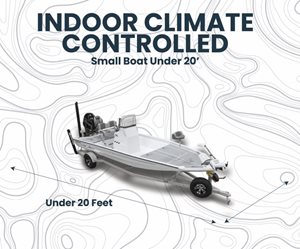 A small boat under 20 feet is depicted as being indoor climate controlled.