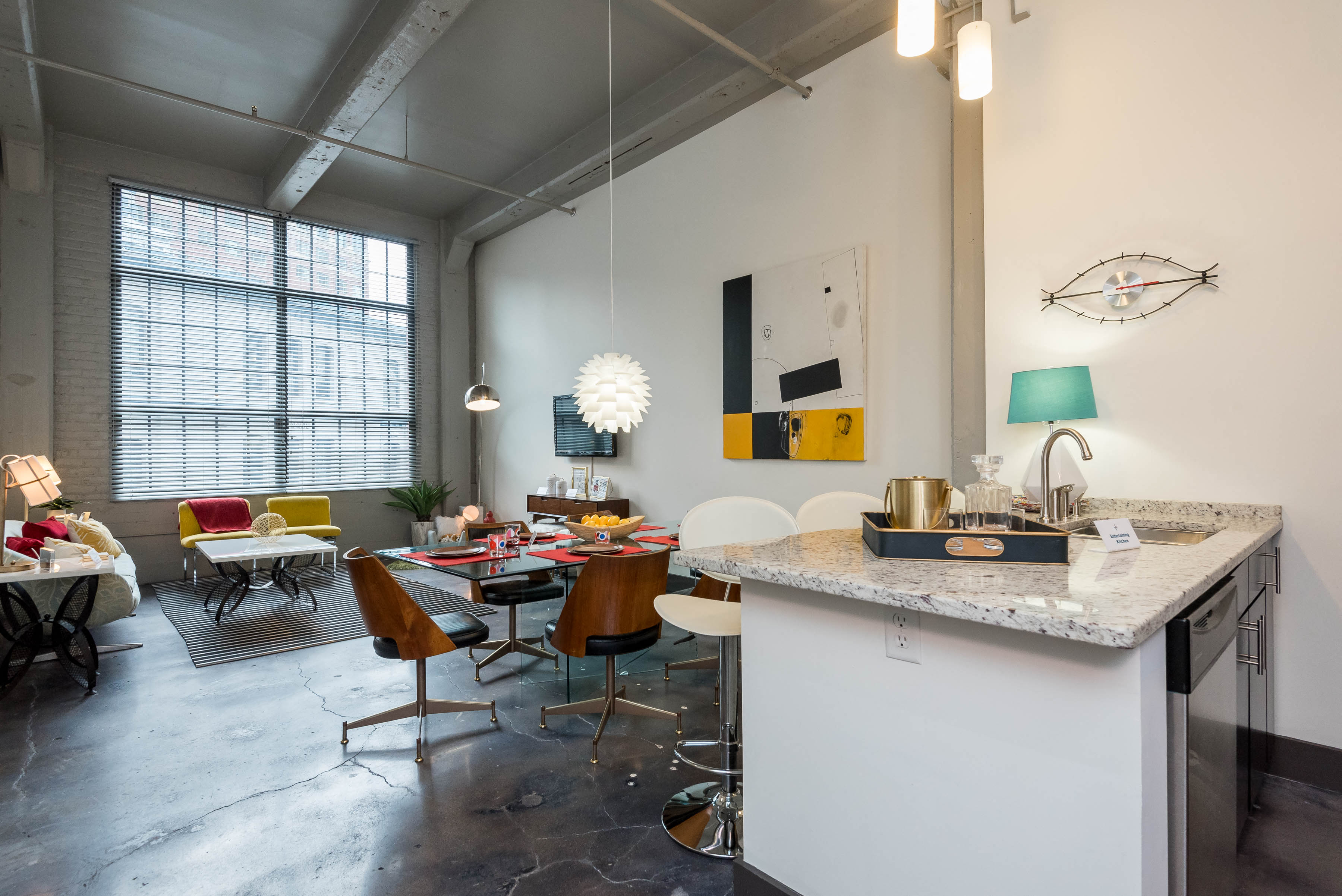 Downtown Richmond Apartment kitchen and living area