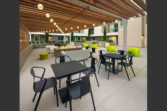 Westchester Apartments Ascent Facade Courtyard Tables