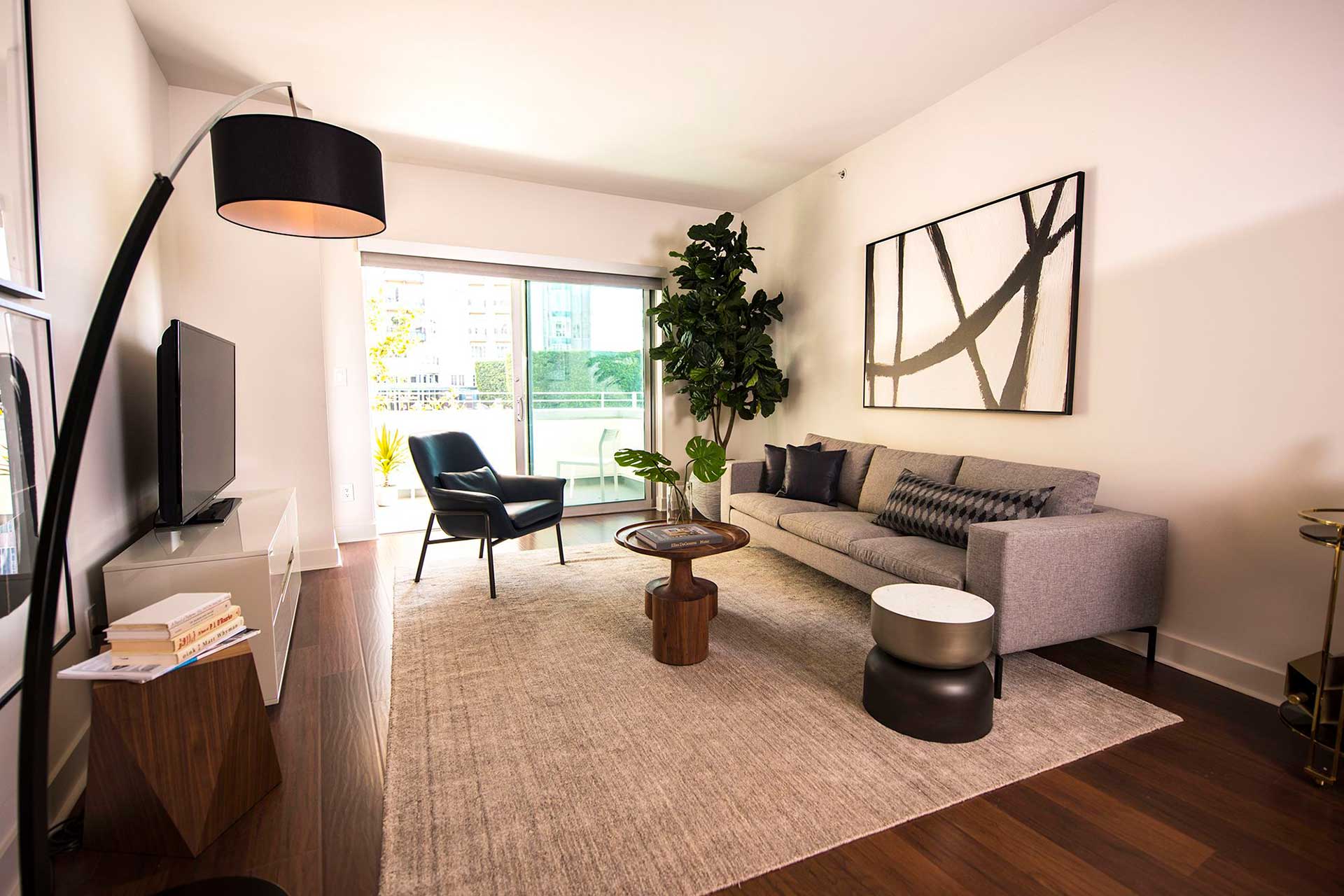 Westwood luxury apartments NMS Wilshire Margot  Living Room With Expansive Window at Wilshire Margot Living Room With Expansive Window
