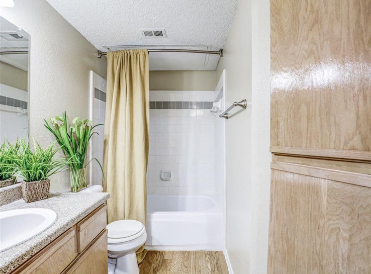 Excellent bathroom storage at Trinity Square Apartments in North Dallas, TX, For Rent. Now leasing 1 and 2 bedroom apartments.