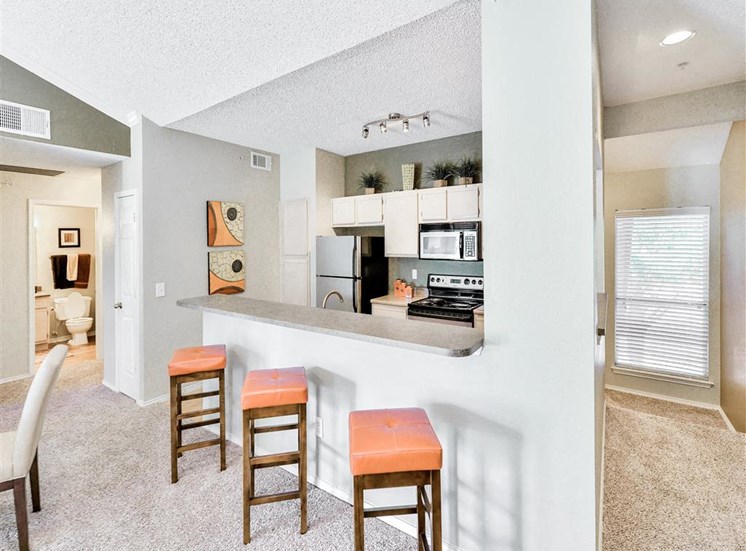 Pass through bar counter at The Winsted at Valley Ranch in Irving, TX, For Rent. Now leasing 1 and 2 bedroom apartments.