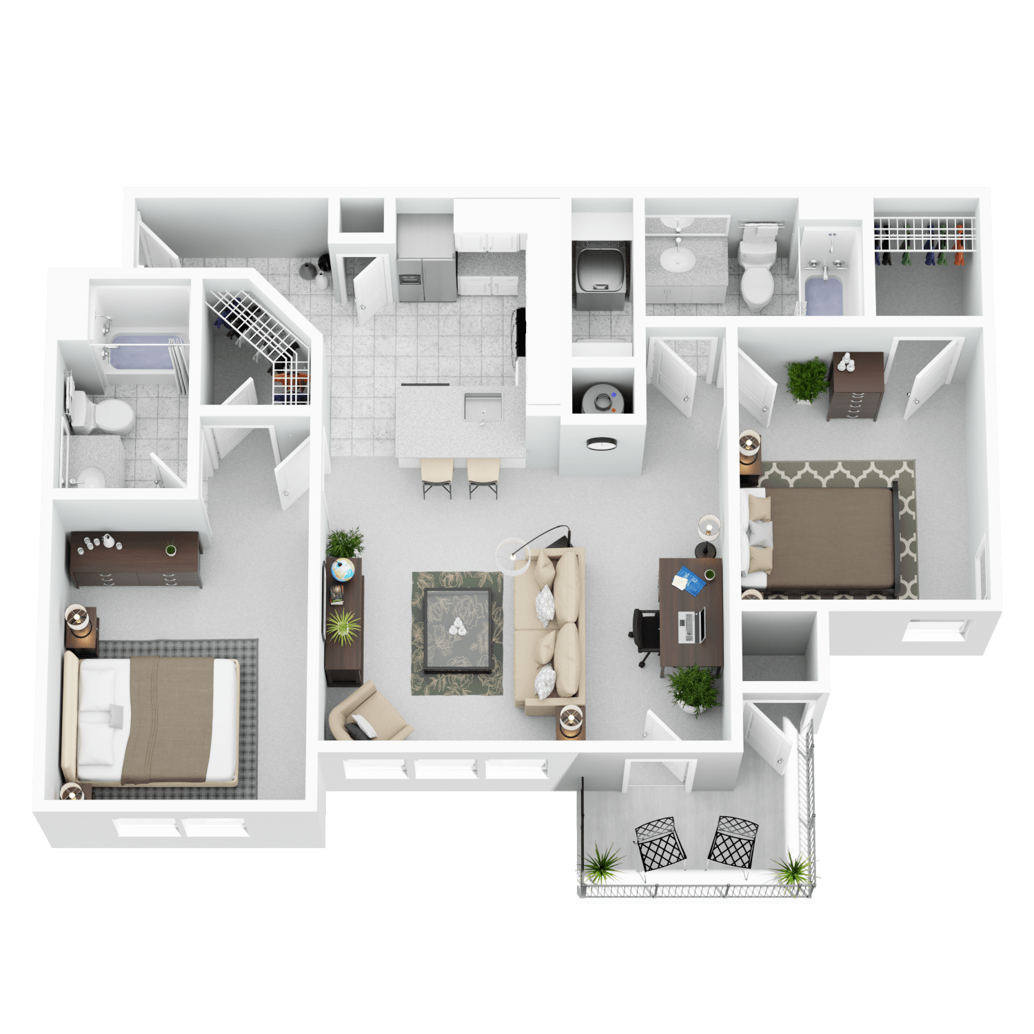 A top-down view of a house layout with a living room