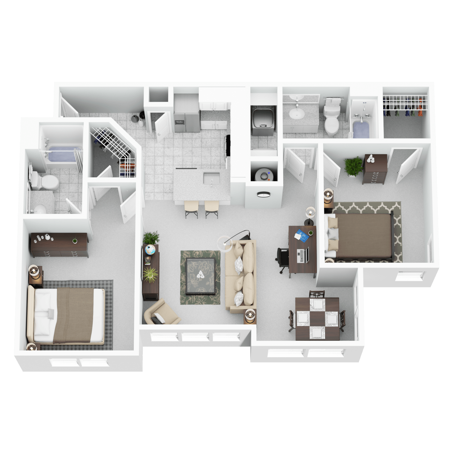 A top-down view of a house layout with a living room