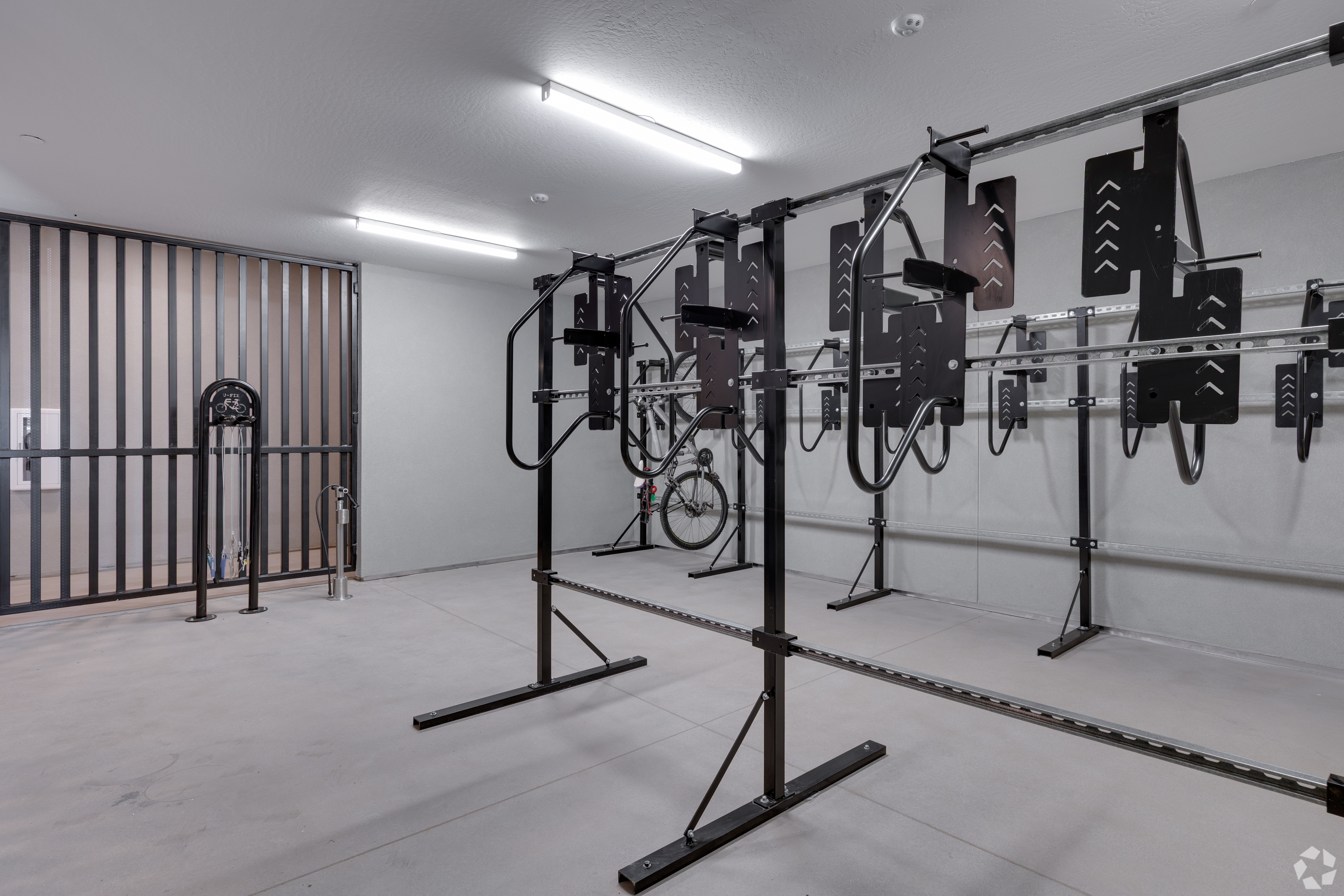 Indoor bicycle storage at Ascent on Broadway.