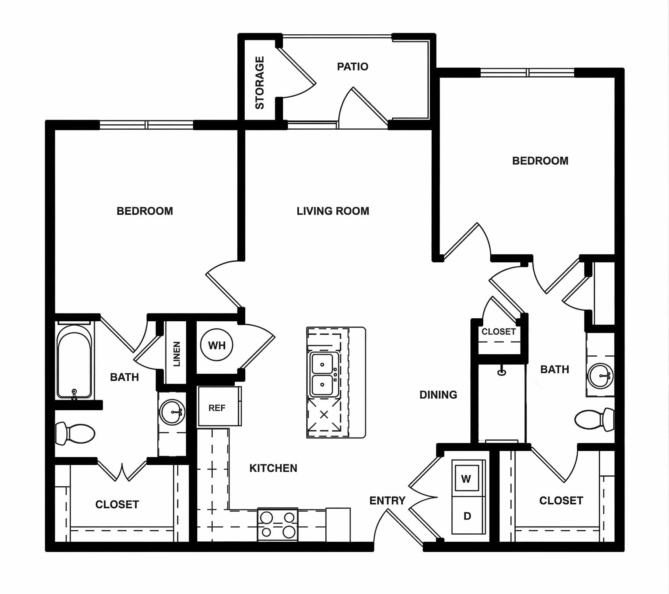 The Ridgeline 2-bedroom floor plan at Burnett Trail Apartments in Canton TX