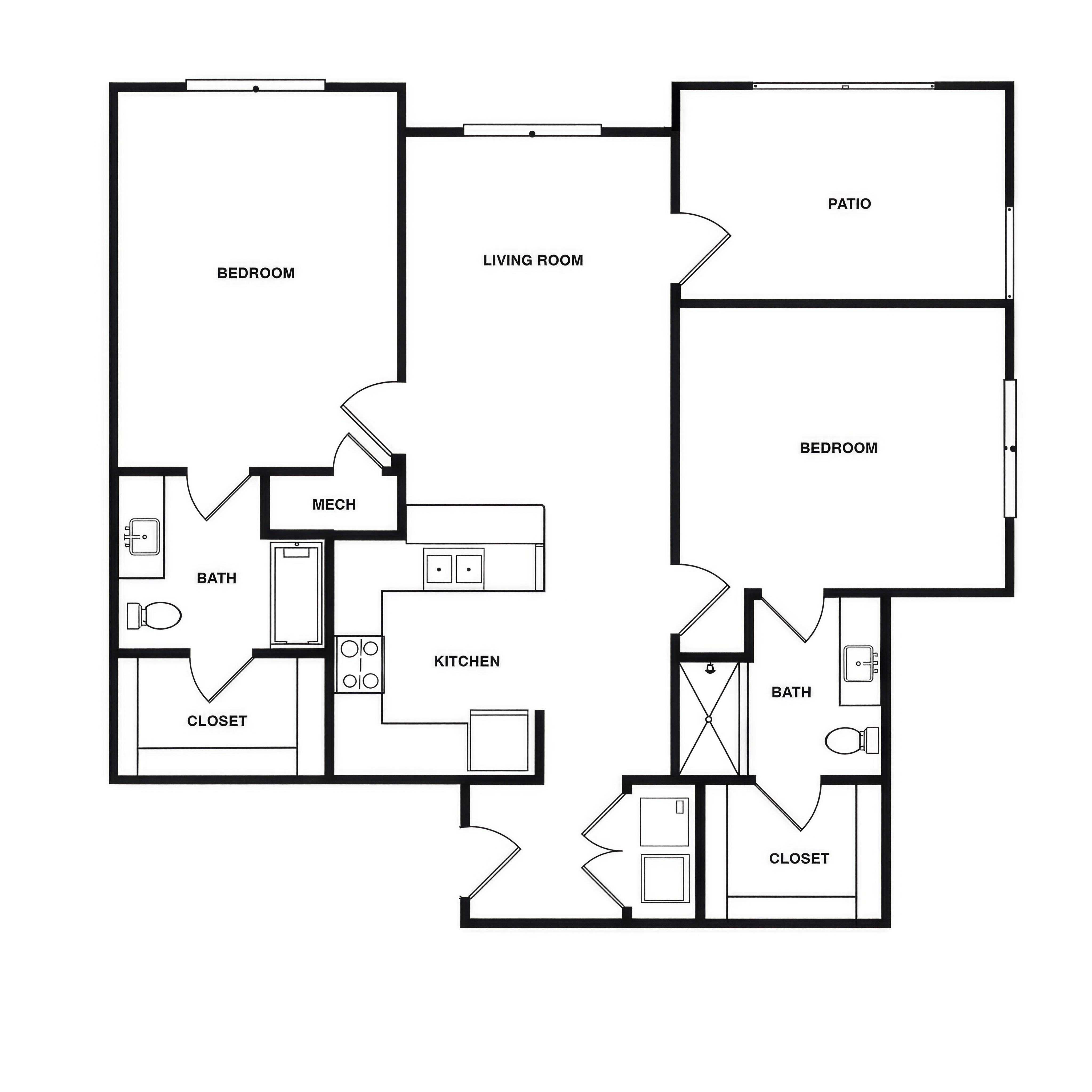 The Summit 2-bedroom corner unit floor plan at Burnett Trail Apartments in Canton TX