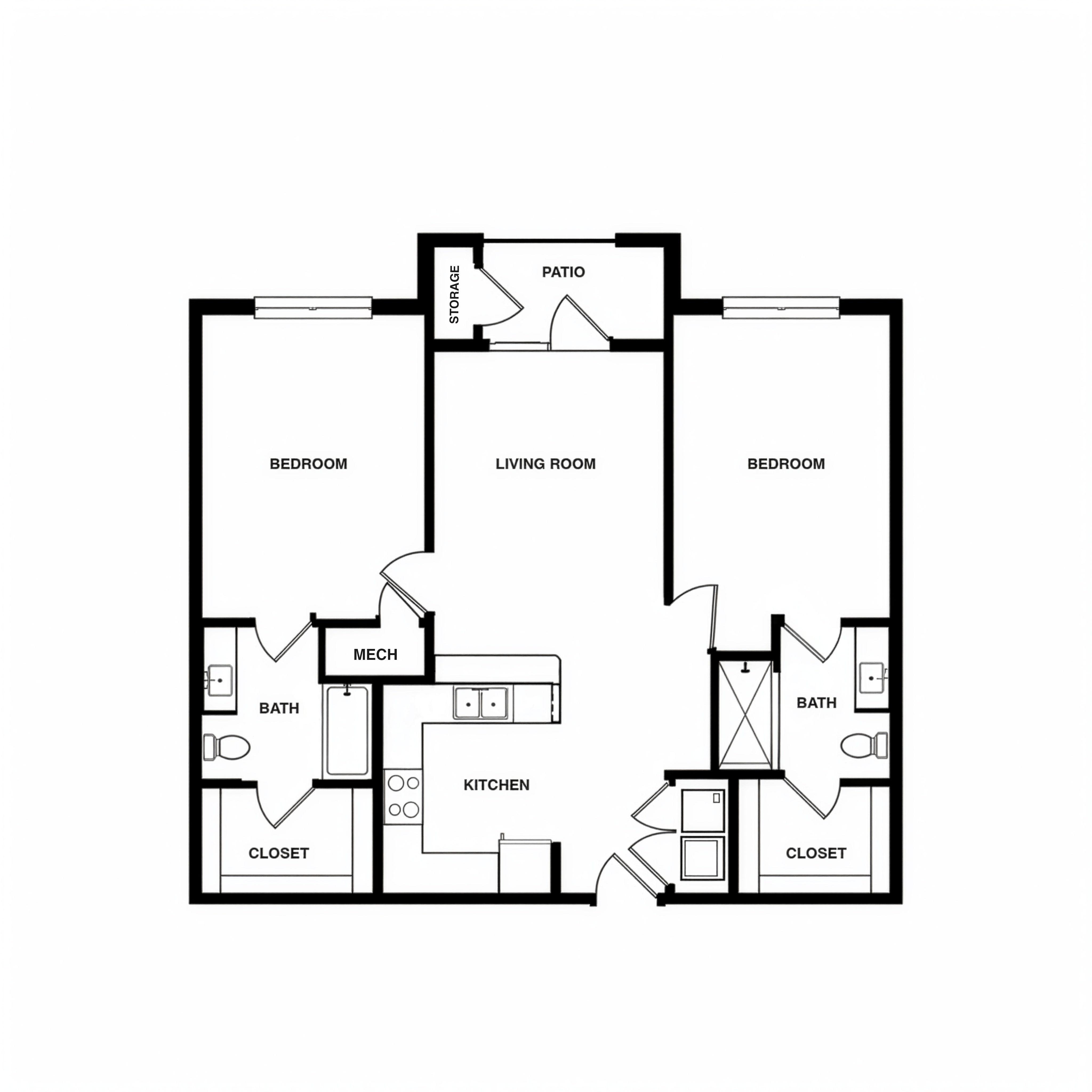 The Timberline 2-bedroom floor plan at Burnett Trail Apartments in Canton TX