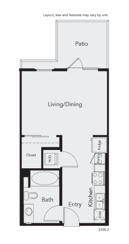 a floor plan of a small apartment with a bedroom and a bathroom