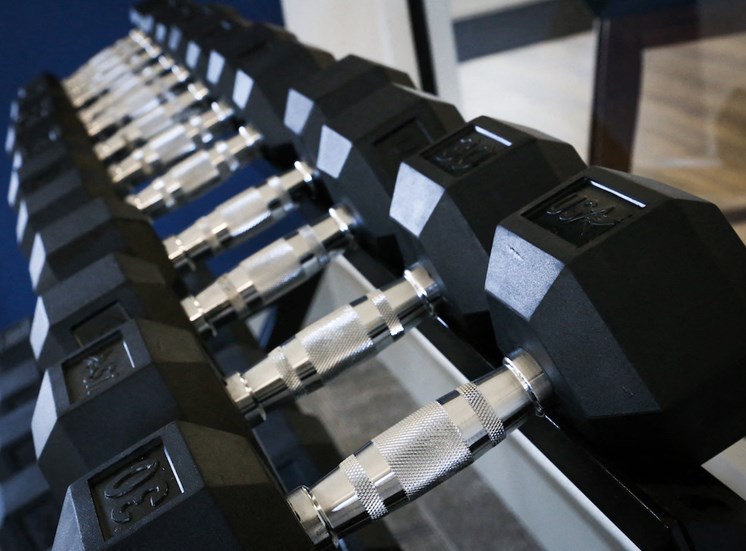 free weights in fitness center at The Whitney Franklin, Tennessee