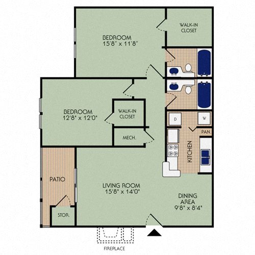 2x2 1060 square foot apartment floor plan 2x2 1060 square foot apartment floor plan at Stillwater at Grandview Cove, Simpsonville, SC, 29680