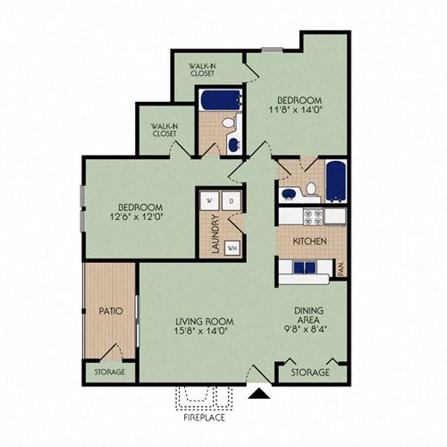 2x2 1055 square foot apartment floor plan 2x2 1055 square foot apartment floor plan at Stillwater at Grandview Cove, Simpsonville, SC