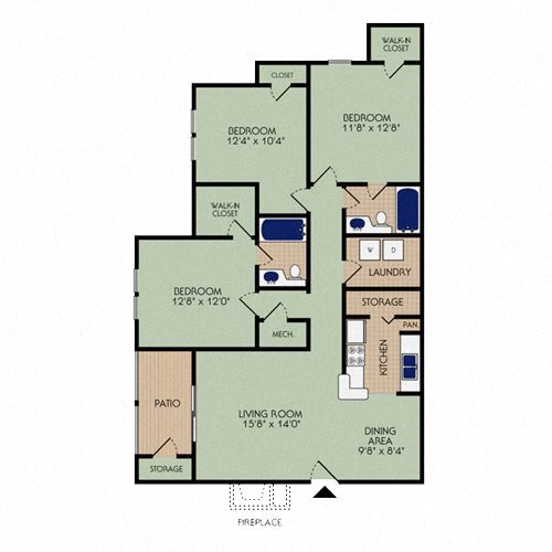 3x2 1227 square foot apartment floor plan 3x2 1227 square foot apartment floor plan at Stillwater at Grandview Cove, Simpsonville, 29680