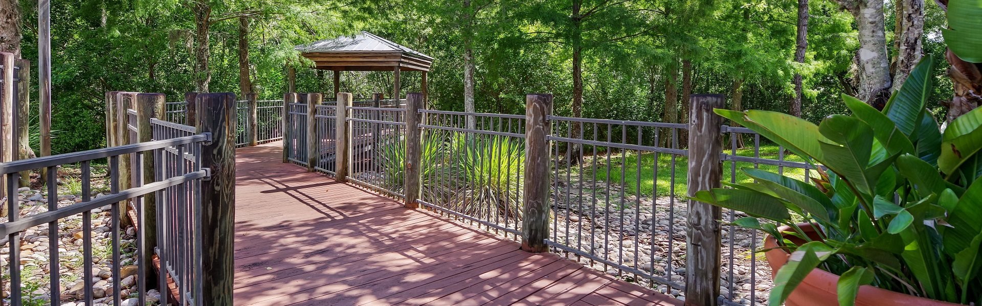 Deck Style Walkway with Railing Going through Trees
