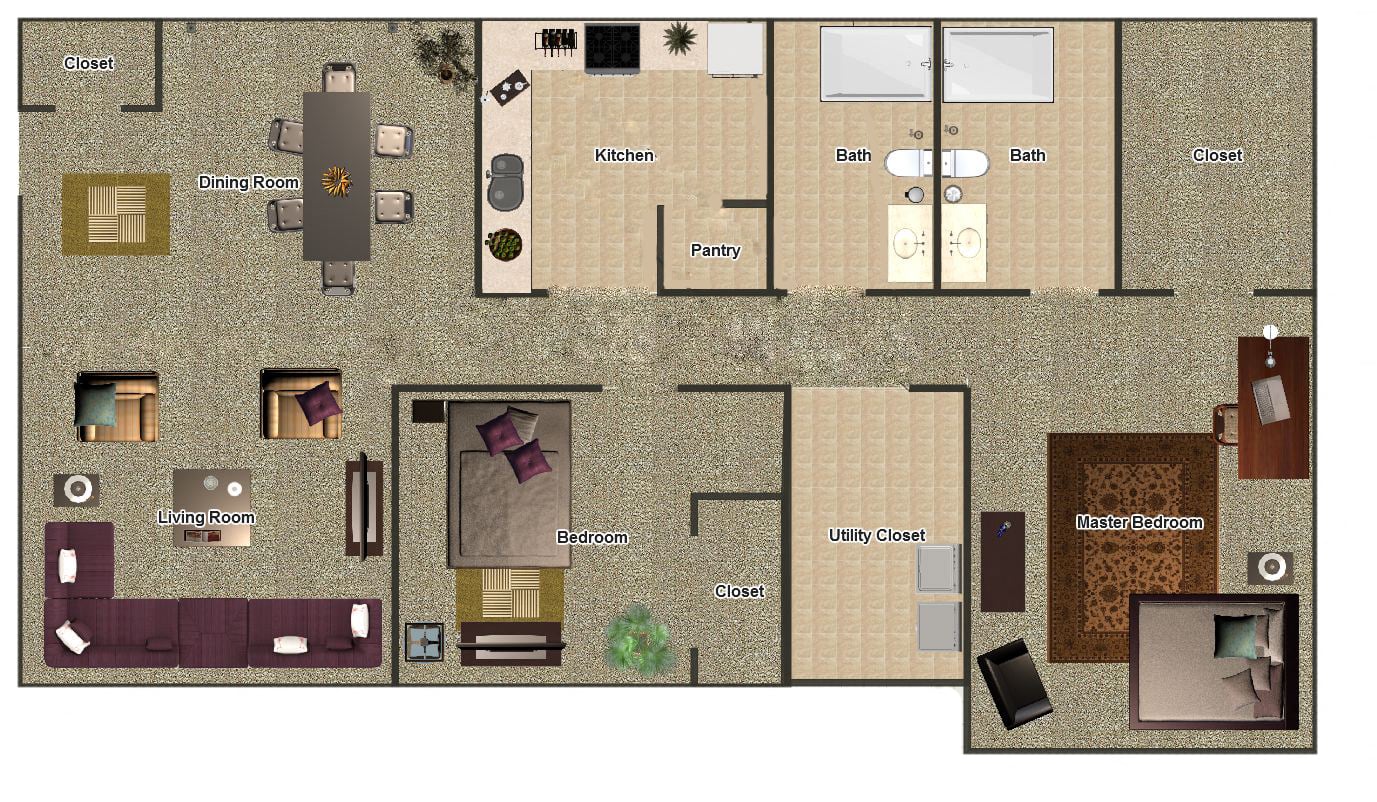 Two Bedroom Two Bathroom floor plan