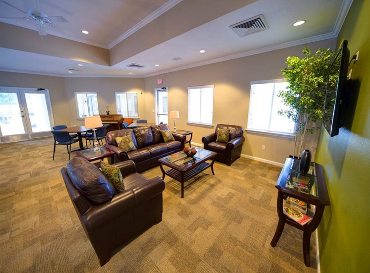 Clubhouse Lounge With Large Windows at Leigh Meadows Apartments, Jacksonville, FL, 32257
