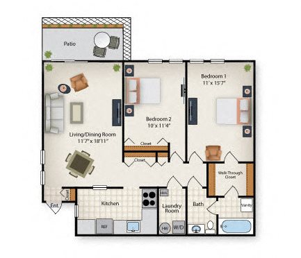 Two Bedroom One Bathroom floor plan