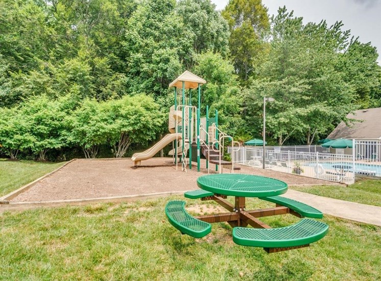 Playground with picnic area near by with grass
