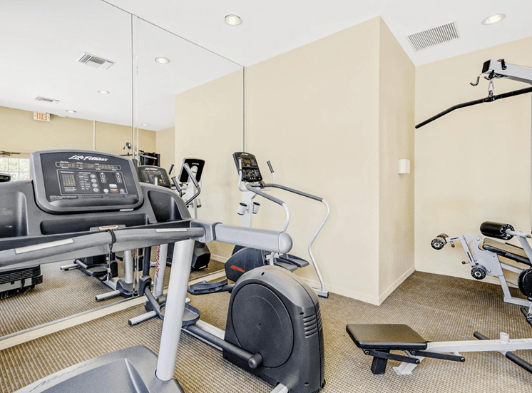 Fitness center with cardio and strength machines.