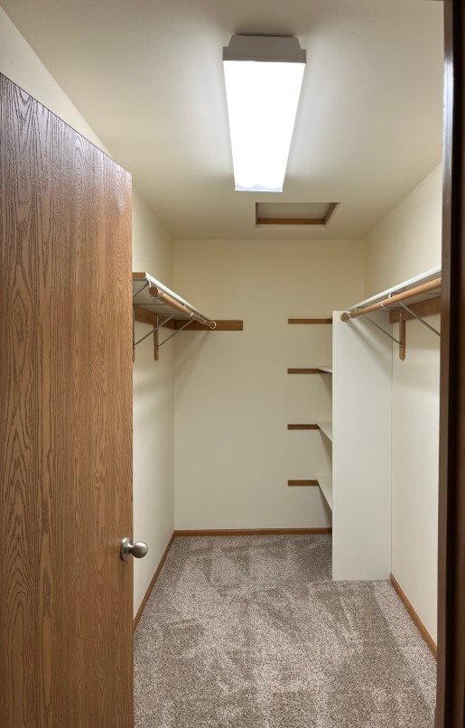 A hallway with a light on the ceiling and a door on the left.
