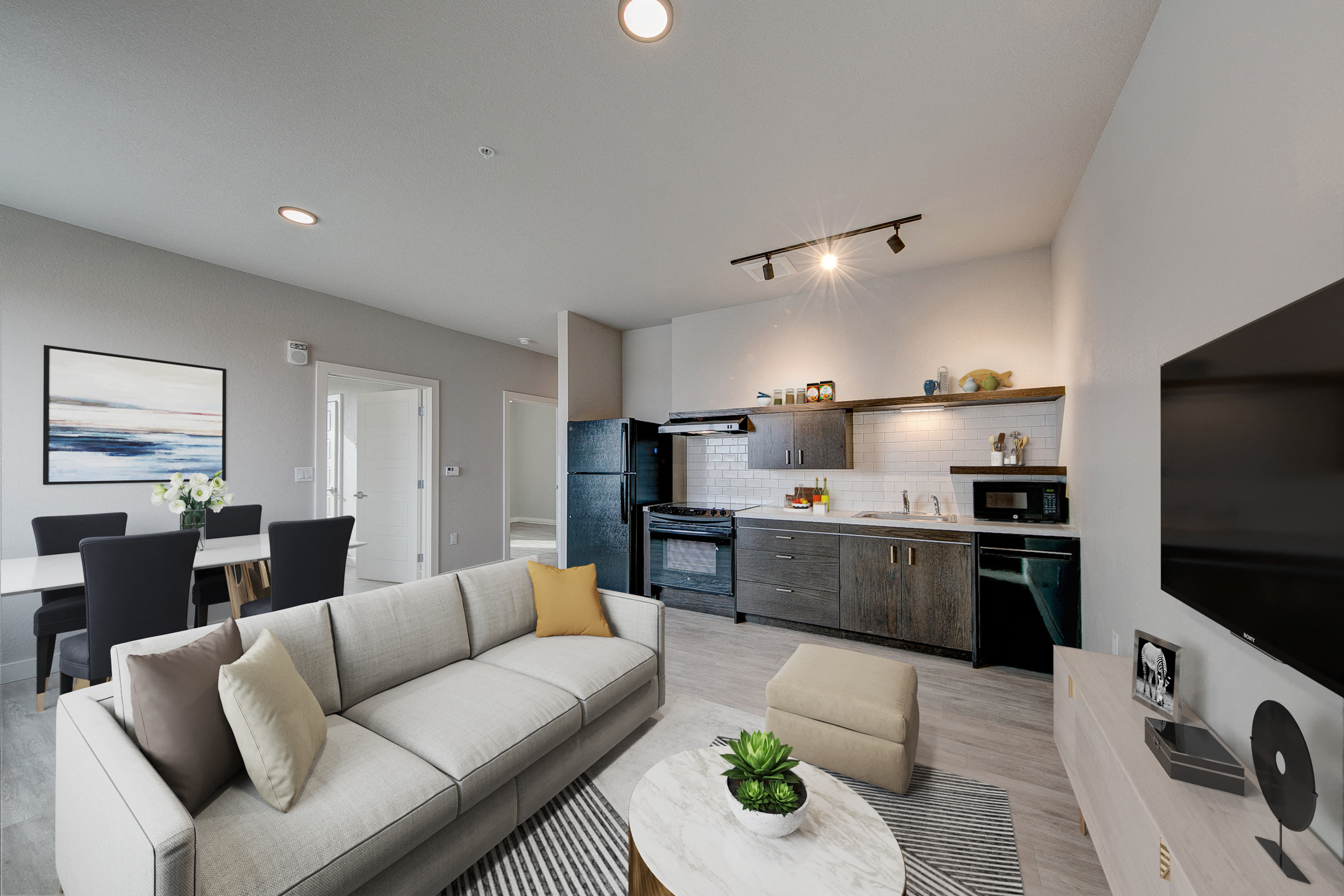 Living area in two-bedroom apartment