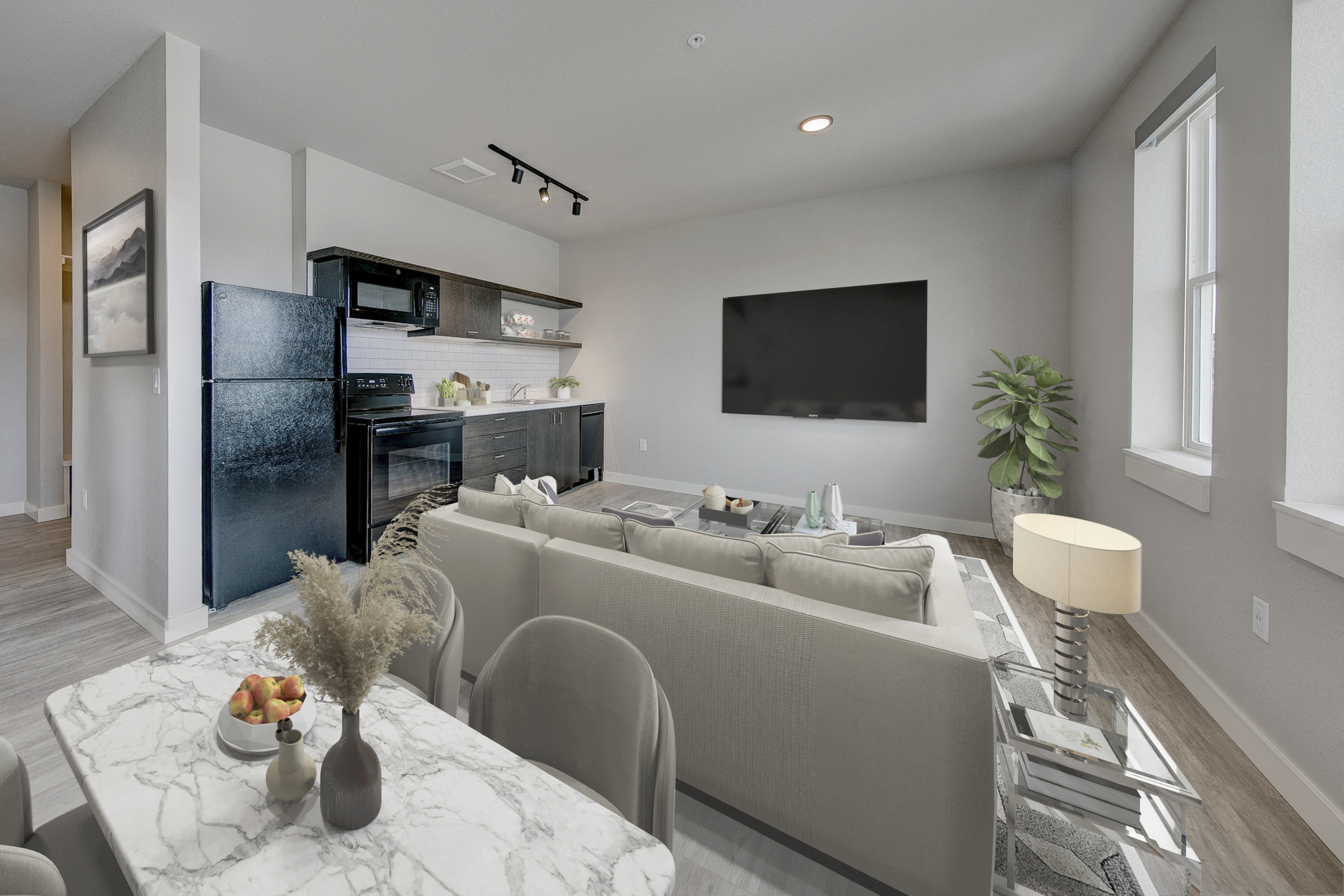 Living area in two-bedroom apartment