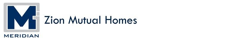 A logo with the letter M and the words Zion Mutual Homes and Meridian.