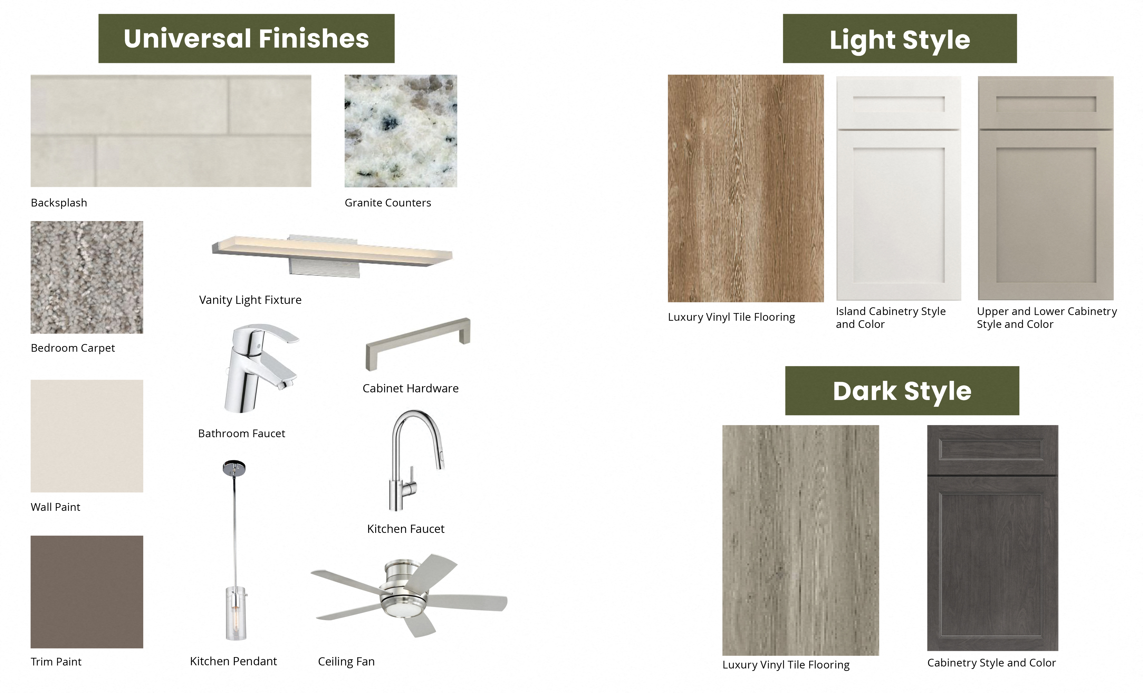 light and dark finish styles