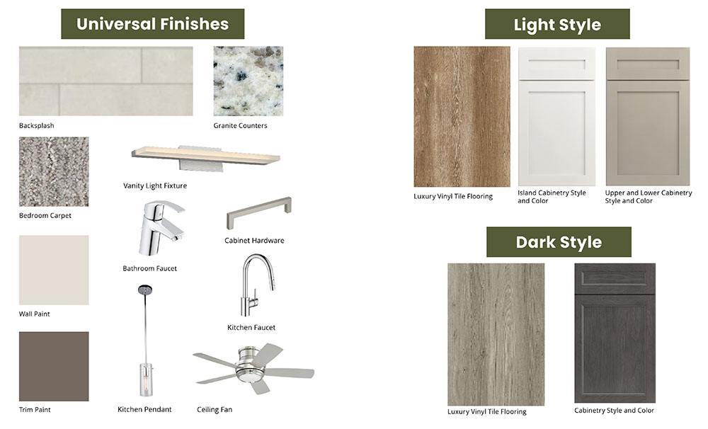 light and dark finish styles