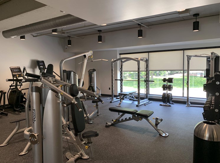Fitness center with strength training and cardio equipment at Haven at Uptown