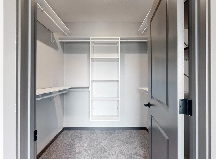 Large walk in closet that provides plenty of extra storage space for all of your belongings at Haven at Uptown in Lincoln, NE