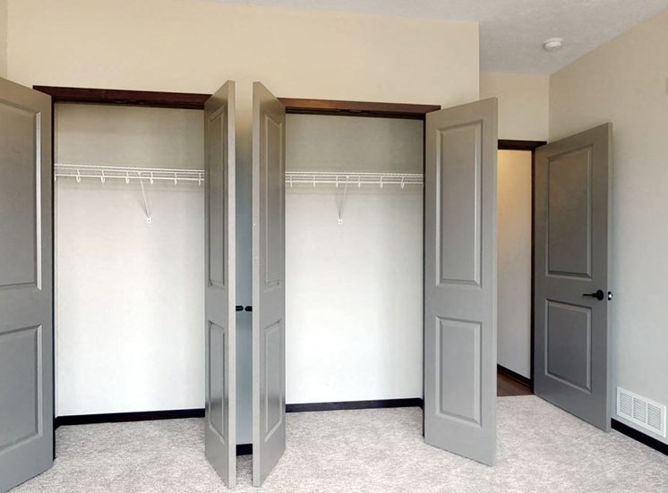 Closet space in the guest bedroom in the two bedroom Shine floor plan at Haven at Uptown in Lincoln, NE