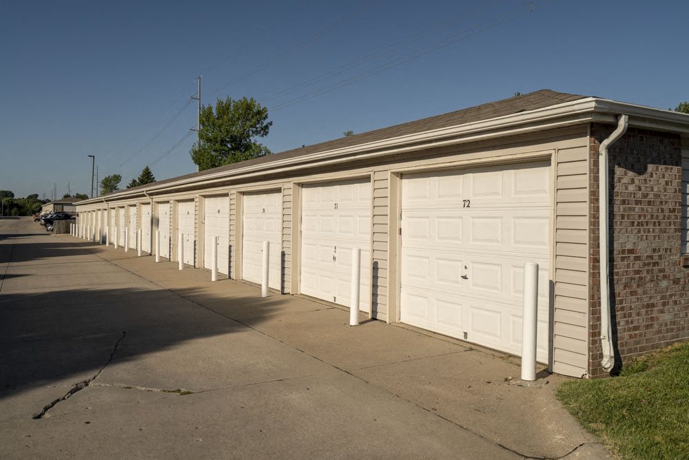 Detached garages at Highland View Apartments in north Lincoln NE 68521