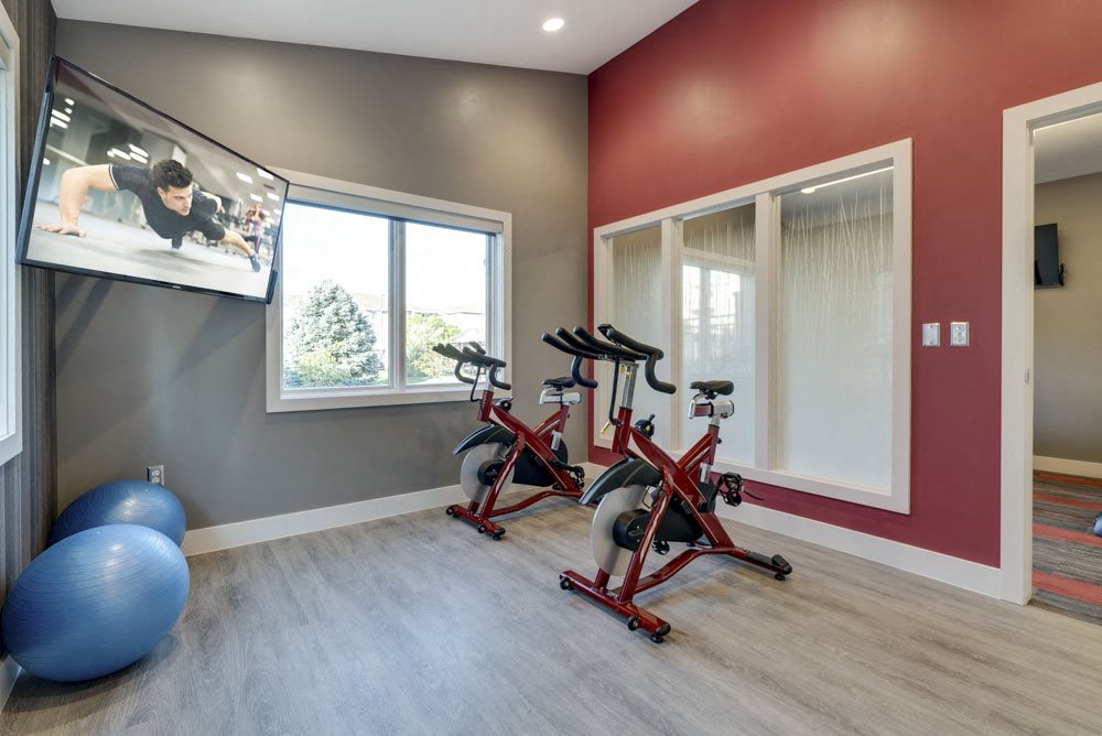 Yoga/spin studio at Highland View Apartments in north Lincoln NE 68521