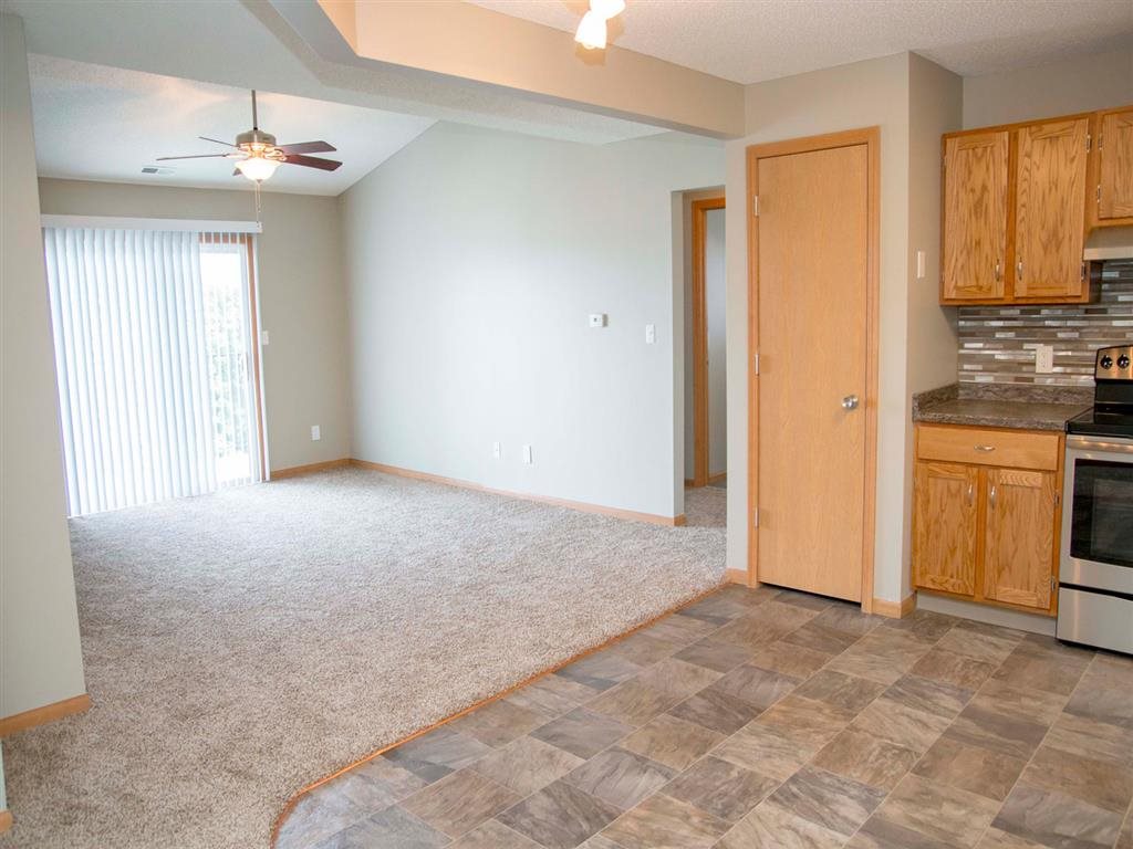 Spacious living area in renovated space at Highland View Apartments in Lincoln NE