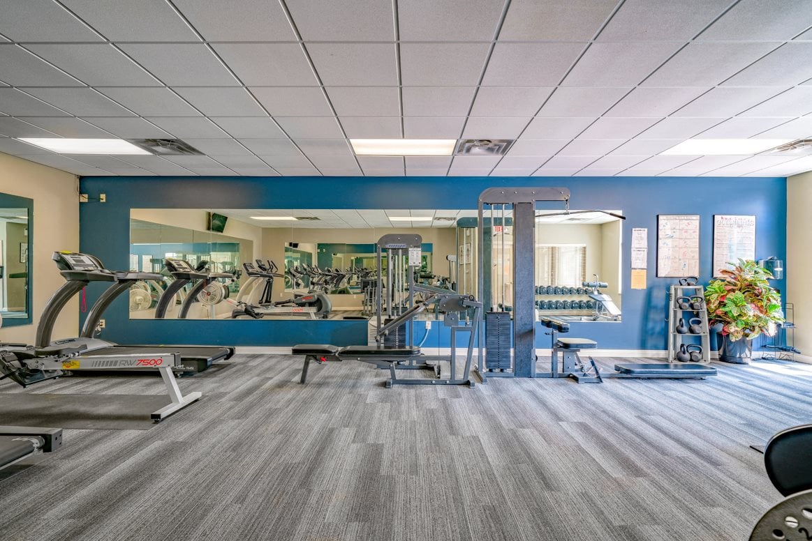 Modern equipment and plenty of space in the exercise room at Southwind Villas