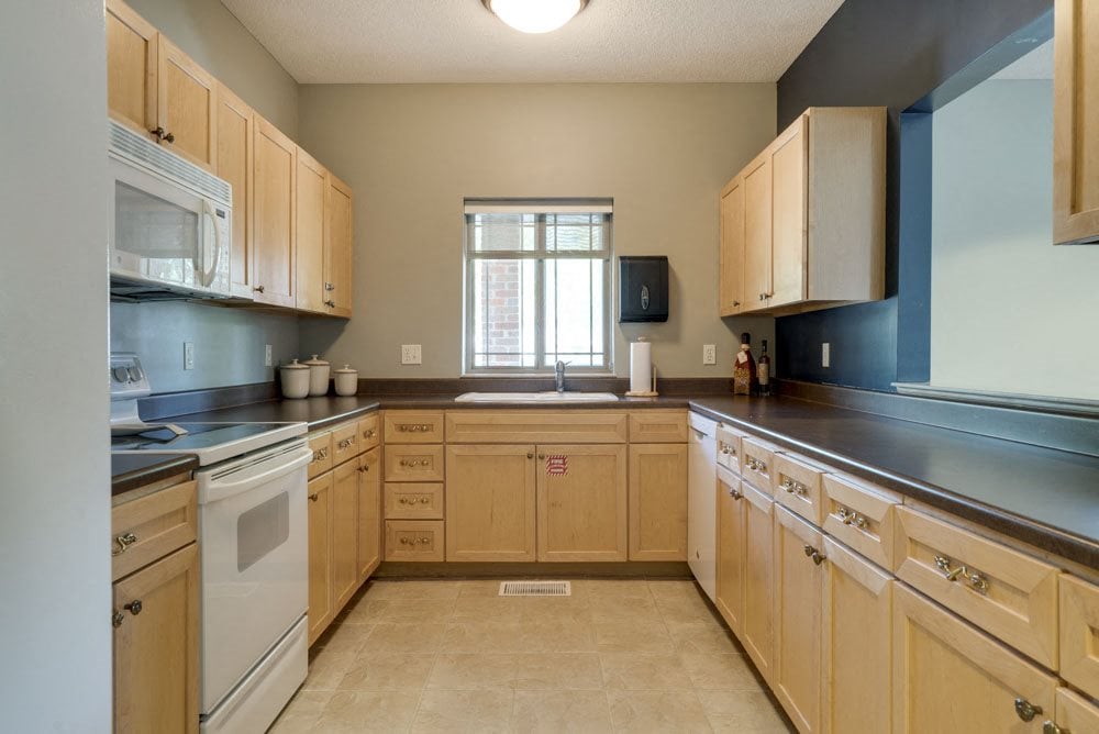 Full kitchen in the clubhouse for resident use at Southwind Villas in southwest Omaha in La Vista, NE, 68128