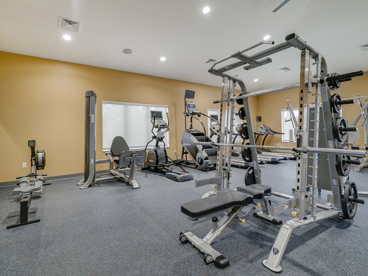 Modern gym and fitness center at The Flats at Shadow Creek new luxury apartments in east Lincoln NE 68520