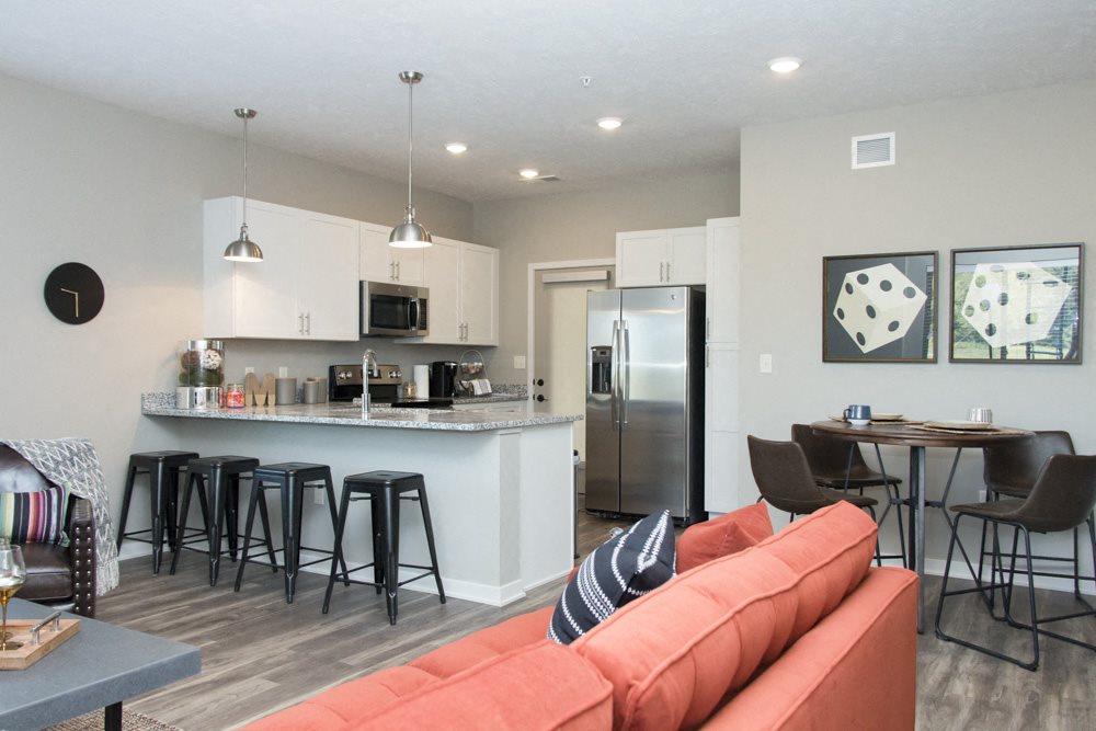 Kitchen and living room space at The Villas at Mahoney Park